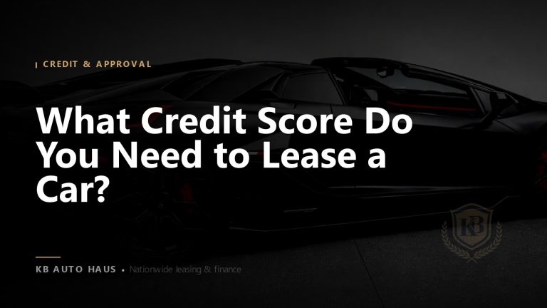 Black Lamborghini in a dark studio with the headline “What Credit Score Do You Need to Lease a Car?”