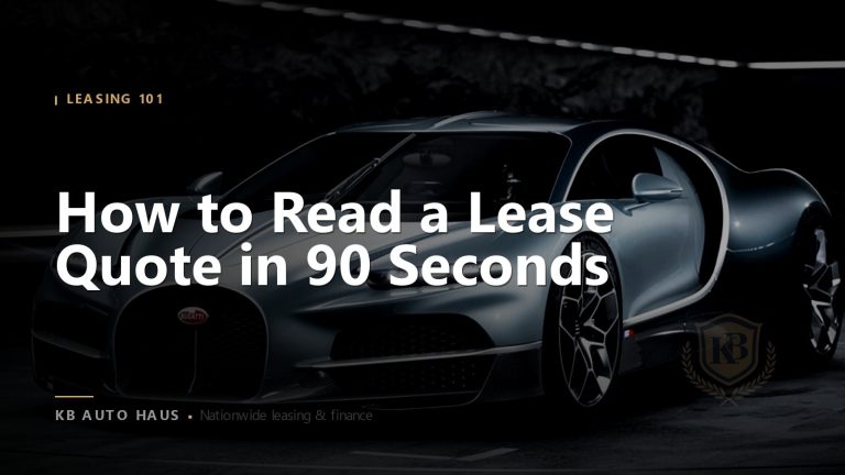Silver Bugatti in a dark tunnel with the headline “How to Read a Lease Quote in 90 Seconds”