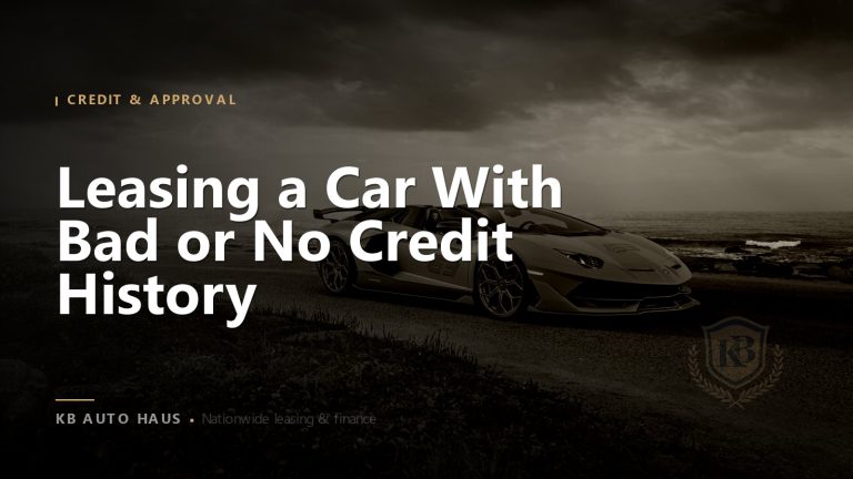 Grey supercar on a stormy coastline with the headline “Leasing a Car With Bad or No Credit History”