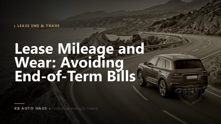 Red SUV on a coastal road with the headline “Lease Mileage and Wear: Avoiding End-of-Term Bills”
